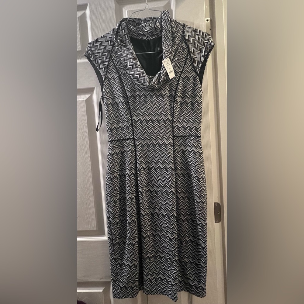 White House Black Market dress with funky black and white assymetrical pattern
